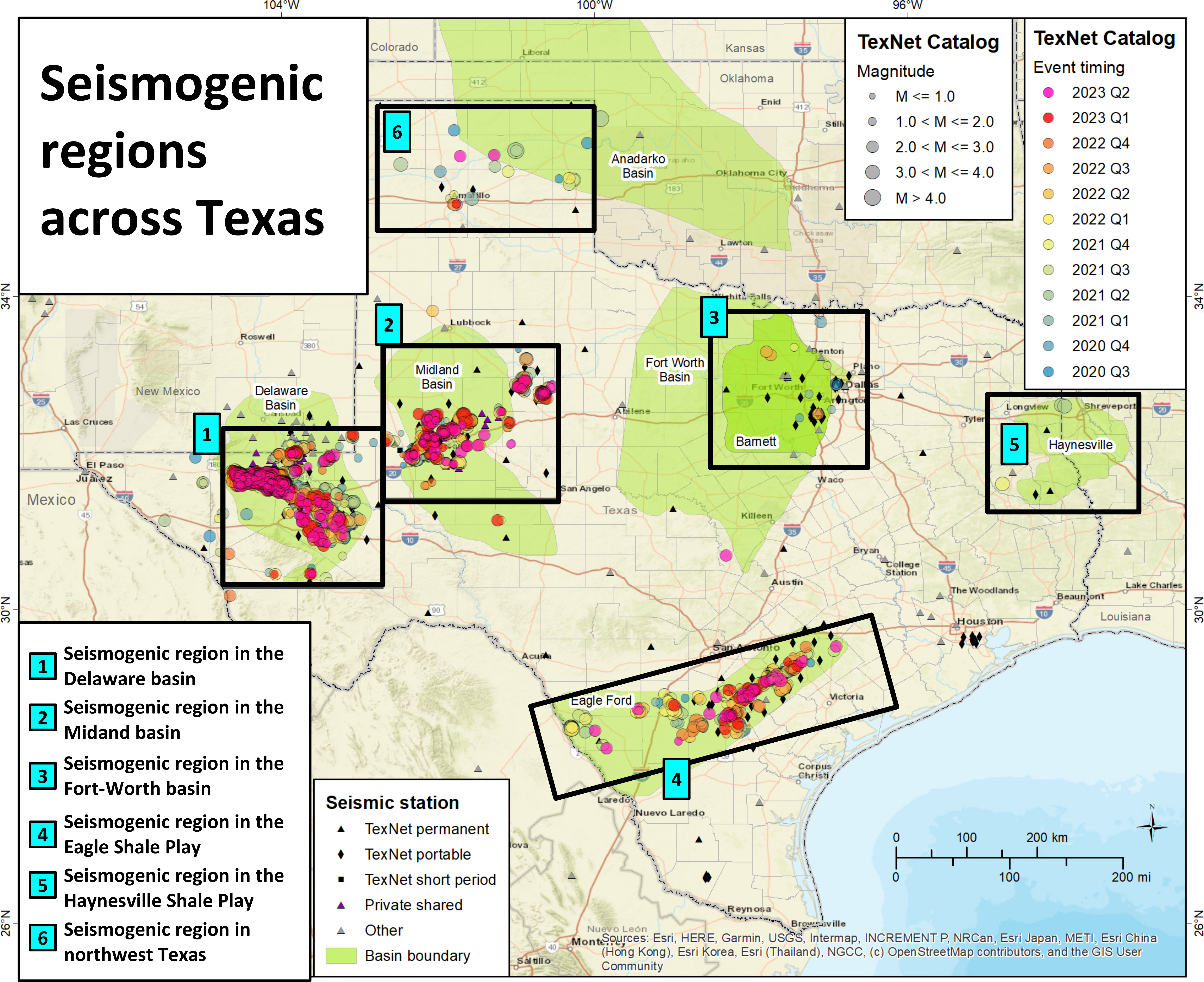 Map of Seismogenic regions across Texas